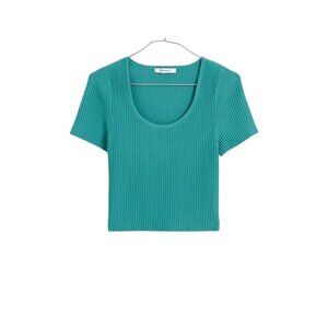 Madewell Ottoman Crop Sweater Tee Size S Turquoise Waters Short Sleeve